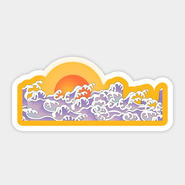 ocean wave and sunset Sticker by cutequokka